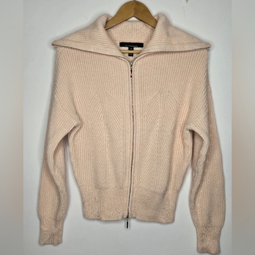 WHBM Womens Light Peach Long Sleeve Collared Sweater 2 Way Zipper Size M